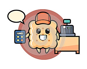 Illustration of cracker character as a cashier