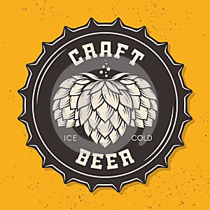 Illustration of craft beer bottle cap with hops