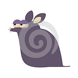 Illustration of a crafty purple suspicious cartoon mouse isolated on white background.