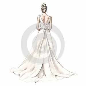 illustration of crayon drawing of a bride back view simple and elega, Generative ai