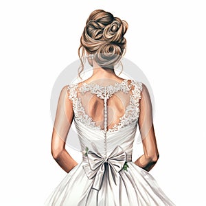 illustration of crayon drawing of a bride back view simple and elega, Generative ai