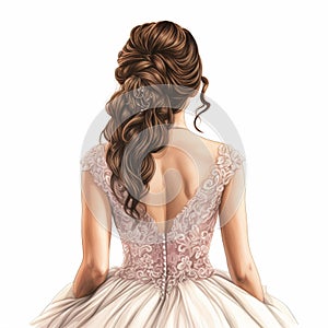 illustration of crayon drawing of a bride back view simple and elega, Generative ai