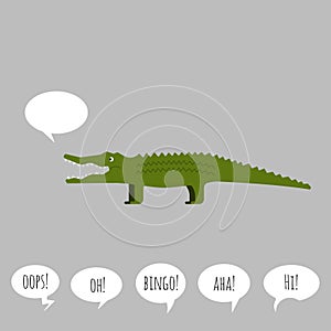 Illustration of crocodile with speech bubble. Flat style.