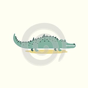 Illustration of a crocodile. Vector drawing of a crocodile in cartoon style. Flat illustration