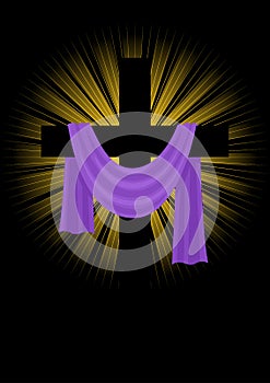 Illustration of a cross with purple sash