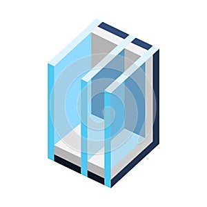 Illustration of cross section double glazed window. PVC plastic or aluminum metal profile.