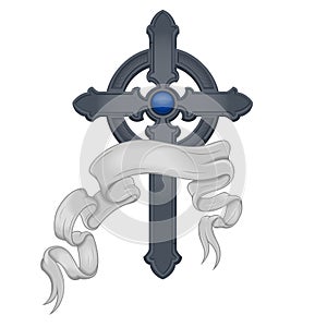 Vector design of cross with ribbon photo