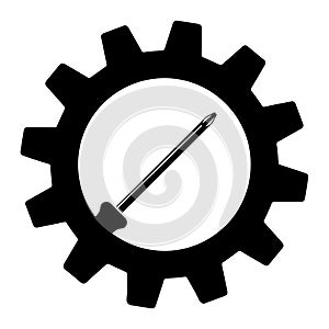 Illustration of crosshead screwdriver in gear. Icon for apps and websites on isolated on white