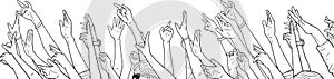 Illustration of crowd cheering with raised hands at music festival