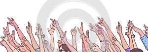 Illustration of crowd cheering with raised hands at music festival