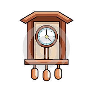 Stylized cuckoo clock image with pendulum on white background