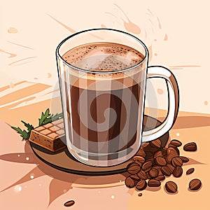 illustration of a cup of hot chocolate with coffee beans