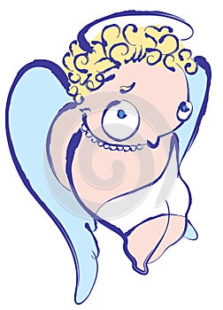 Illustration of Cupidon angel feeling shy photo