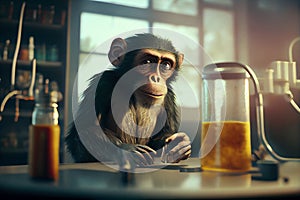 Illustration of a Curious Monkey Conducting a Laboratory Experiment. Monkey doing experiments in lab