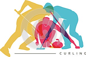 Illustration of curling sport players playing together
