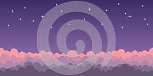 illustration of curly clouds in the starry sky in retro platformer style