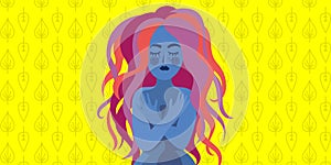 Illustration of a curvy woman with her eyes closed - modern design - feminity and nature