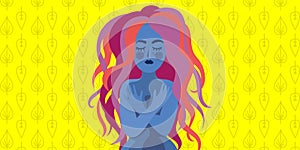 Illustration of a curvy woman with her eyes closed - modern design - feminity and nature photo