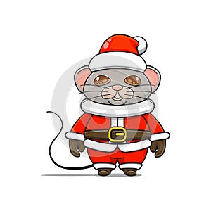 illustration of cute animal monster, wearing santa costume. cute mouse cartoon vector