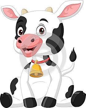 Cute baby cow cartoon sitting on white background