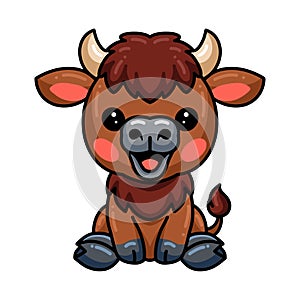 Cute baby yak cartoon sitting