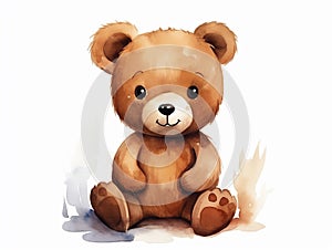 Illustration of cute bear in style of watercolor on white