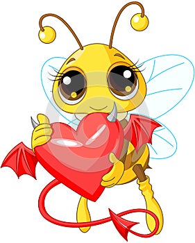 Cute Bee Holding Devil Heart