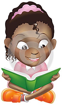 Illustration cute black girl reading book