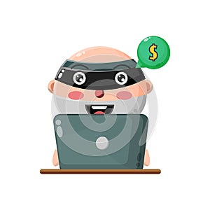 Illustration of cute boy character breaking into virtual money