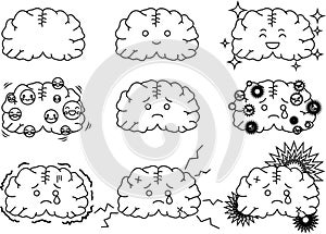 Illustration of a cute brain outline set