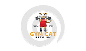 Illustration cute cartoon cat abstract on gym logo icon vector