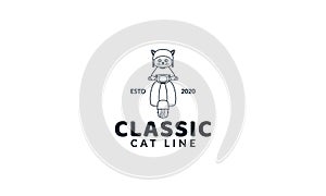 Illustration cute cartoon cat ride motorcycle logo icon vector