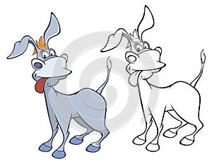 Illustration of a Cute Cartoon Character Burro for you Design and Computer Game. Coloring Book Outline Set