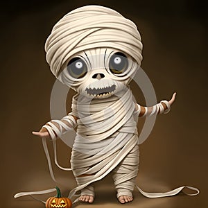 Illustration of cute cartoon halloween, Cute mummy with pumpkins isolated on white background. Cute cartoon Ghost halloween.