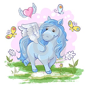Illustration of a cute cartoon horse pegasus