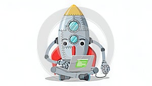 Rocket Robot Coding on Laptop Startup, Technology, Innovation