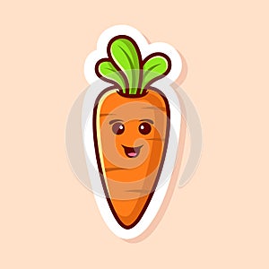 illustration cute cartoon smile orange carrot character and green leaf