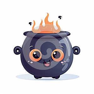 illustration of cute cartoon illustration witchs couldron flat , Generative ai