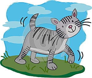 Illustration of Cute cat cartoon walking