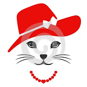 Illustration of a cute cat in a hat and beads
