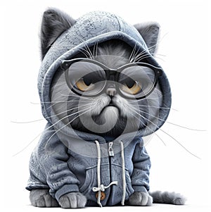 Illustration of Cute cat in hoodie and glasses
