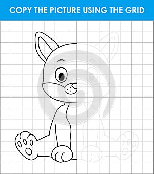 Cute cat sitting. Copy the picture using grid lines. Educational game for children