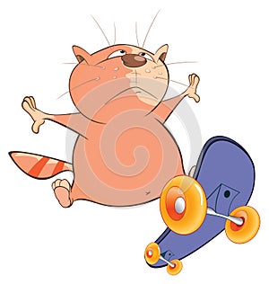 Illustration of a Cute Cat Skateboarder. Cartoon Character
