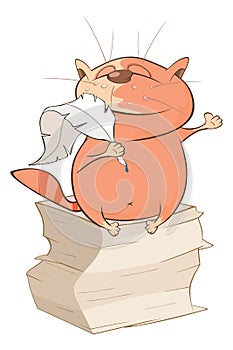 Illustration of a Cute Cat Writer. Cartoon Character