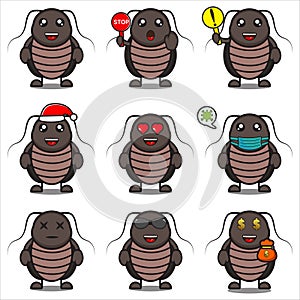 illustration of cute cockroach mascot collection