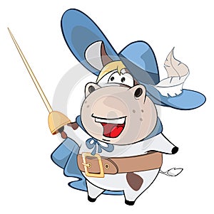 Illustration of a Cute Cow. King's Musketeer. Cartoon Character