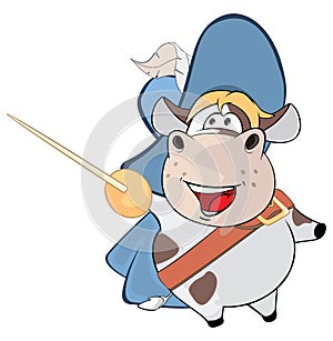 Illustration of a Cute Cow. King's Musketeer. Cartoon Character