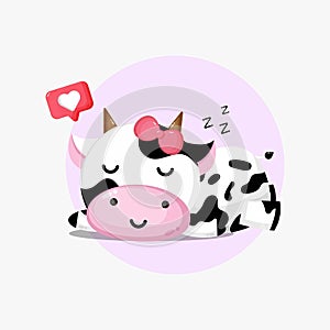 Illustration of cute cow sleeping peacefully