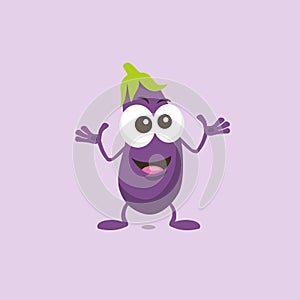 Illustration of cute decisive eggplant mascot isolated on light background