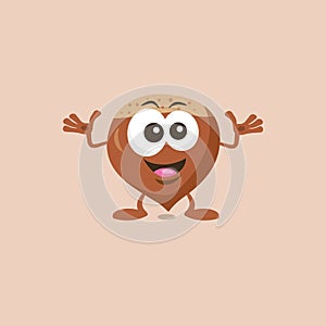 Illustration of cute decisive hazelnut mascot recommends with big smile